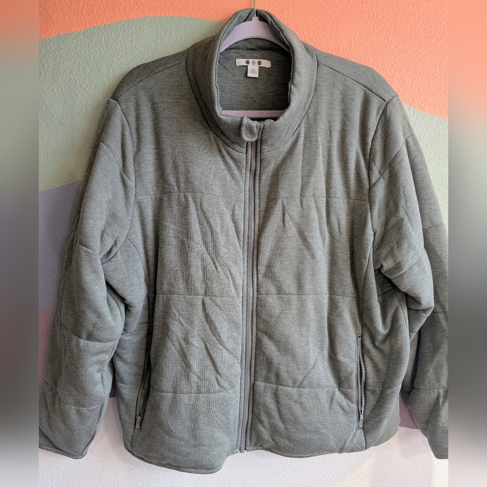 Quilted zip up sweatshirt jacket green size XL
